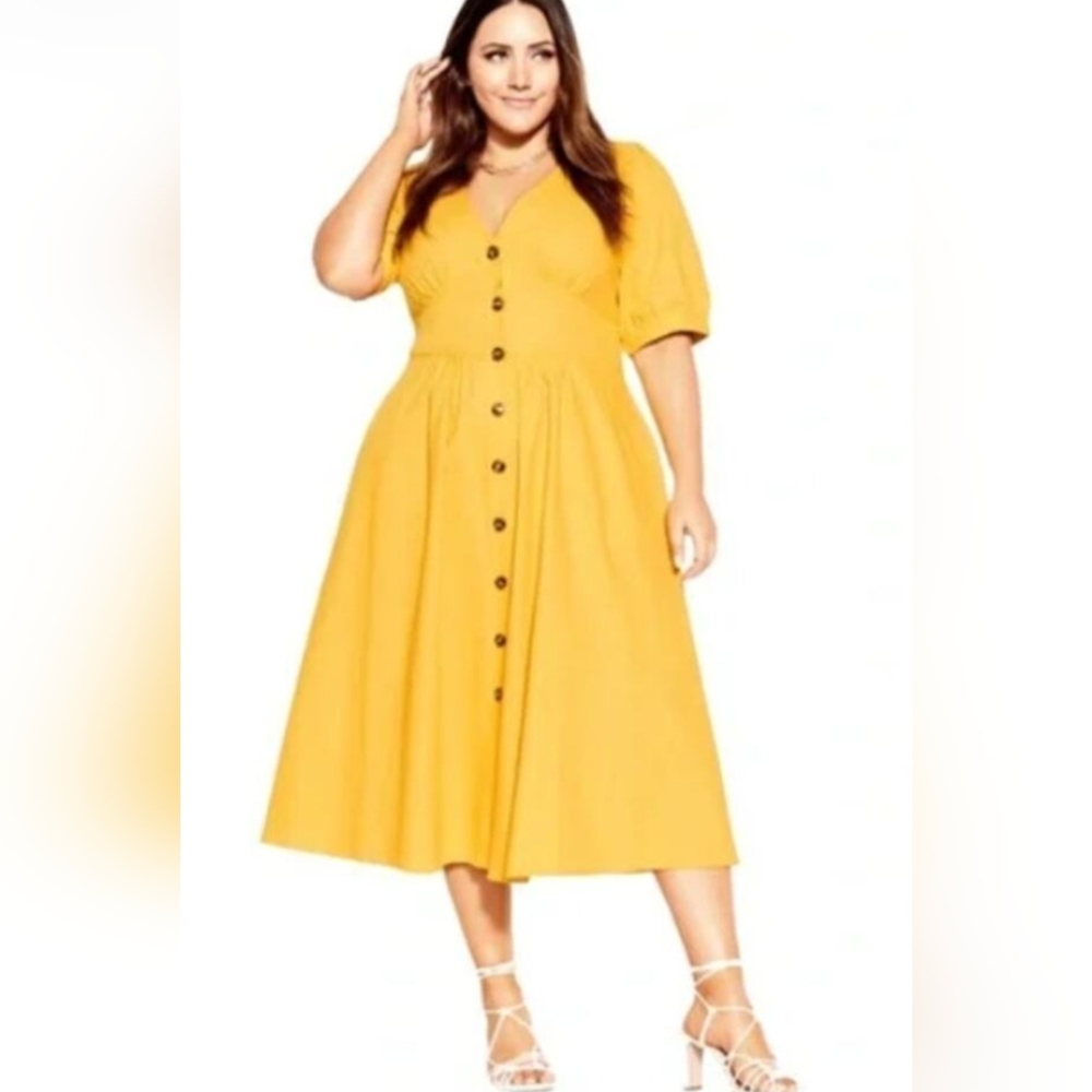 Brand new yellow linen front-button dress, size 12 from City Chic